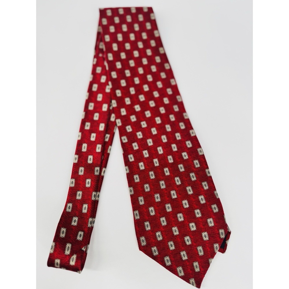 Red Silk‎ Tie Geometric Medallion Pattern Stacy Adams Wide Classic